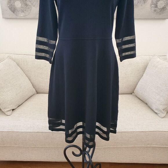 Eliza J Illusion Stripe Fit & Flare Dress size Large in Black - Picture 4 of 11